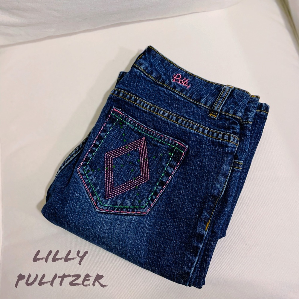 EUC Lilly Pulitzer Embroidered Pocket Jeans 0 SFH
